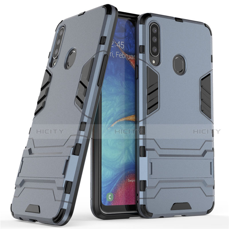 Silikon Hülle Handyhülle und Kunststoff Schutzhülle Hartschalen Tasche mit Ständer A01 für Samsung Galaxy A20s