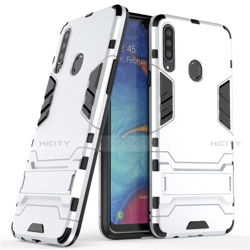 Silikon Hülle Handyhülle und Kunststoff Schutzhülle Hartschalen Tasche mit Ständer A01 für Samsung Galaxy A20s groß