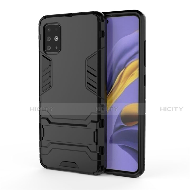 Silikon Hülle Handyhülle und Kunststoff Schutzhülle Hartschalen Tasche mit Ständer A01 für Samsung Galaxy A51 4G Schwarz