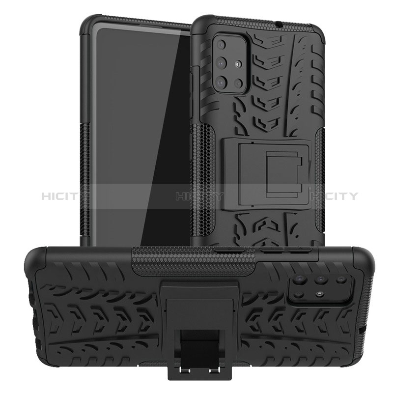 Silikon Hülle Handyhülle und Kunststoff Schutzhülle Hartschalen Tasche mit Ständer A01 für Samsung Galaxy A71 4G A715