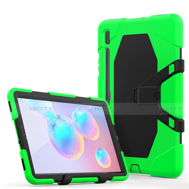 Silikon Hülle Handyhülle und Kunststoff Schutzhülle Hartschalen Tasche mit Ständer A01 für Samsung Galaxy Tab S6 10.5 SM-T860 Grün Plus