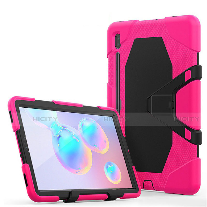 Silikon Hülle Handyhülle und Kunststoff Schutzhülle Hartschalen Tasche mit Ständer A01 für Samsung Galaxy Tab S6 10.5 SM-T860 Pink