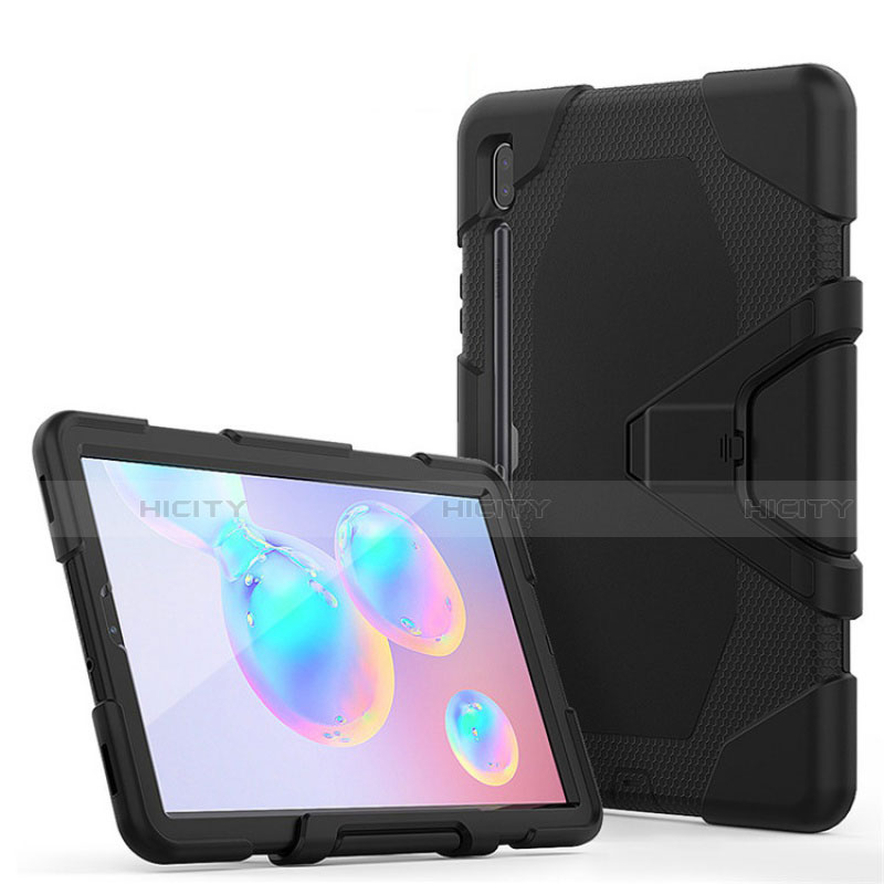 Silikon Hülle Handyhülle und Kunststoff Schutzhülle Hartschalen Tasche mit Ständer A01 für Samsung Galaxy Tab S6 10.5 SM-T860 Schwarz