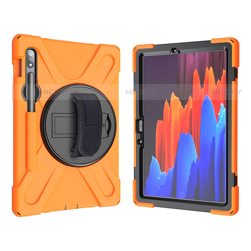 Silikon Hülle Handyhülle und Kunststoff Schutzhülle Hartschalen Tasche mit Ständer A01 für Samsung Galaxy Tab S7 11 Wi-Fi SM-T870 Orange