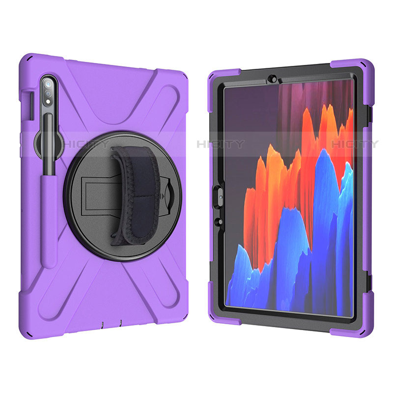 Silikon Hülle Handyhülle und Kunststoff Schutzhülle Hartschalen Tasche mit Ständer A01 für Samsung Galaxy Tab S7 11 Wi-Fi SM-T870 Violett Plus