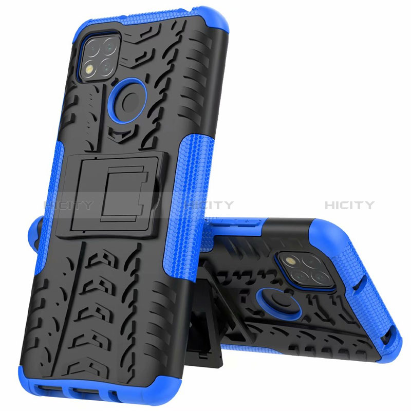 Silikon Hülle Handyhülle und Kunststoff Schutzhülle Hartschalen Tasche mit Ständer A01 für Xiaomi Redmi 10A 4G Blau Plus