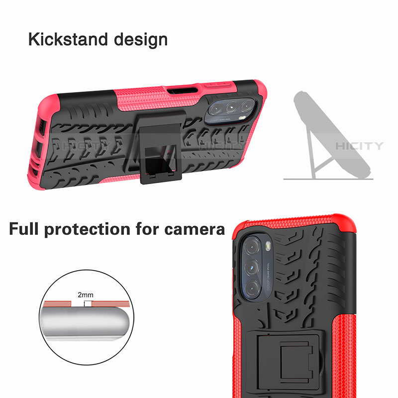 Silikon Hülle Handyhülle und Kunststoff Schutzhülle Hartschalen Tasche mit Ständer A02 für Motorola Moto G 5G (2022)