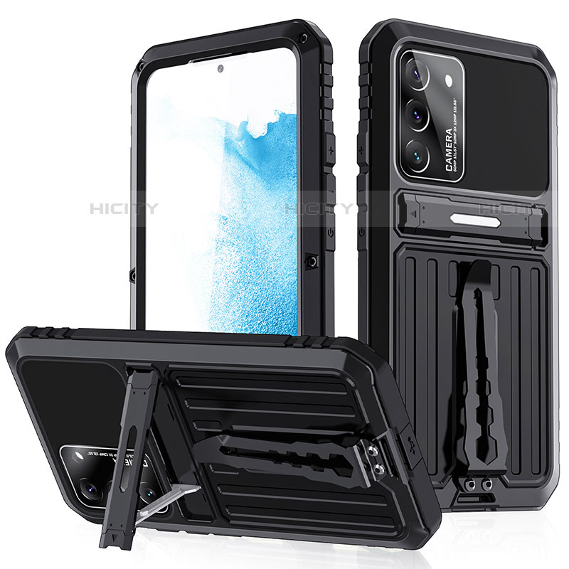 Silikon Hülle Handyhülle und Kunststoff Schutzhülle Hartschalen Tasche mit Ständer A02 für Samsung Galaxy S21 Plus 5G Schwarz