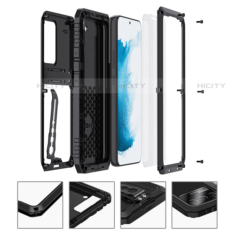 Silikon Hülle Handyhülle und Kunststoff Schutzhülle Hartschalen Tasche mit Ständer A02 für Samsung Galaxy S23 5G