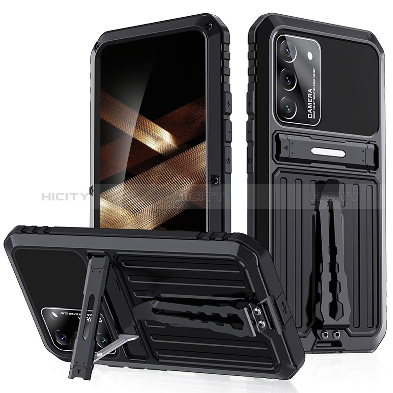 Silikon Hülle Handyhülle und Kunststoff Schutzhülle Hartschalen Tasche mit Ständer A02 für Samsung Galaxy S24 5G Schwarz Plus