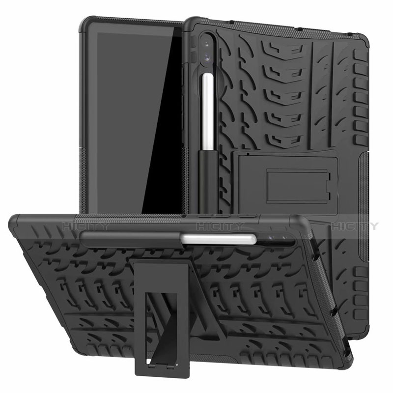 Silikon Hülle Handyhülle und Kunststoff Schutzhülle Hartschalen Tasche mit Ständer A02 für Samsung Galaxy Tab S6 10.5 SM-T860 Schwarz Plus