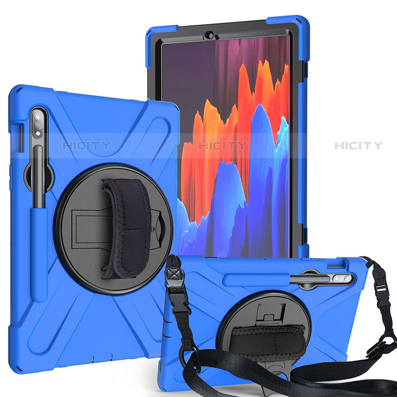 Silikon Hülle Handyhülle und Kunststoff Schutzhülle Hartschalen Tasche mit Ständer A02 für Samsung Galaxy Tab S7 11 Wi-Fi SM-T870 Blau