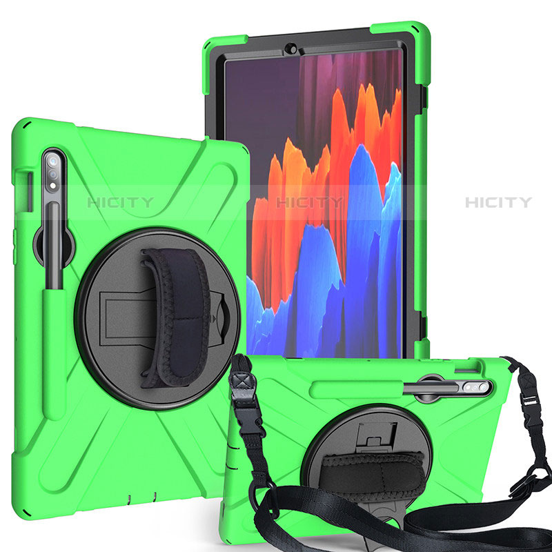 Silikon Hülle Handyhülle und Kunststoff Schutzhülle Hartschalen Tasche mit Ständer A02 für Samsung Galaxy Tab S7 4G 11 SM-T875