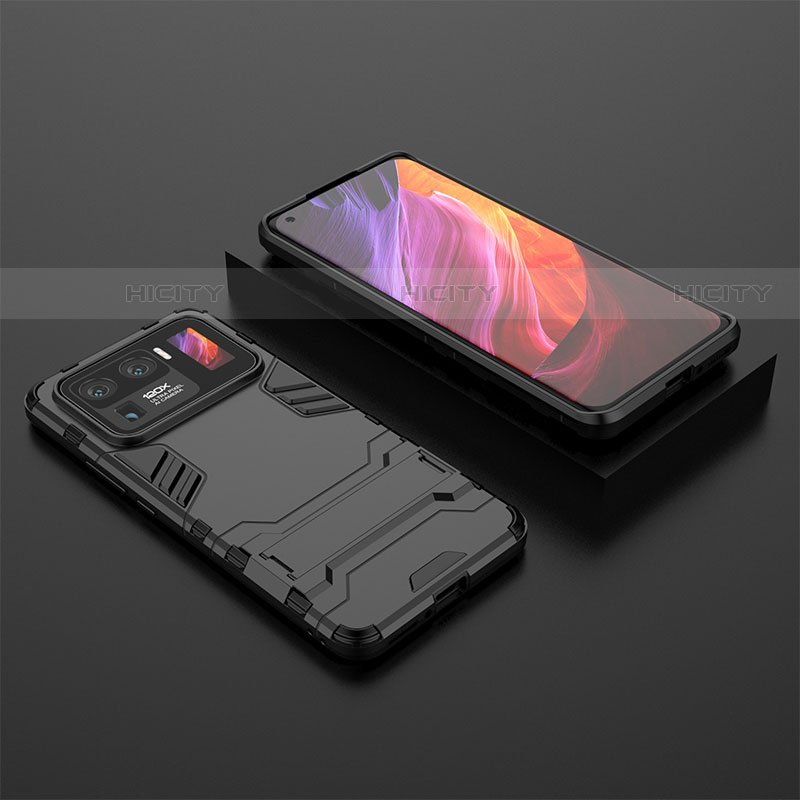 Silikon Hülle Handyhülle und Kunststoff Schutzhülle Hartschalen Tasche mit Ständer A02 für Xiaomi Mi 11 Ultra 5G Schwarz