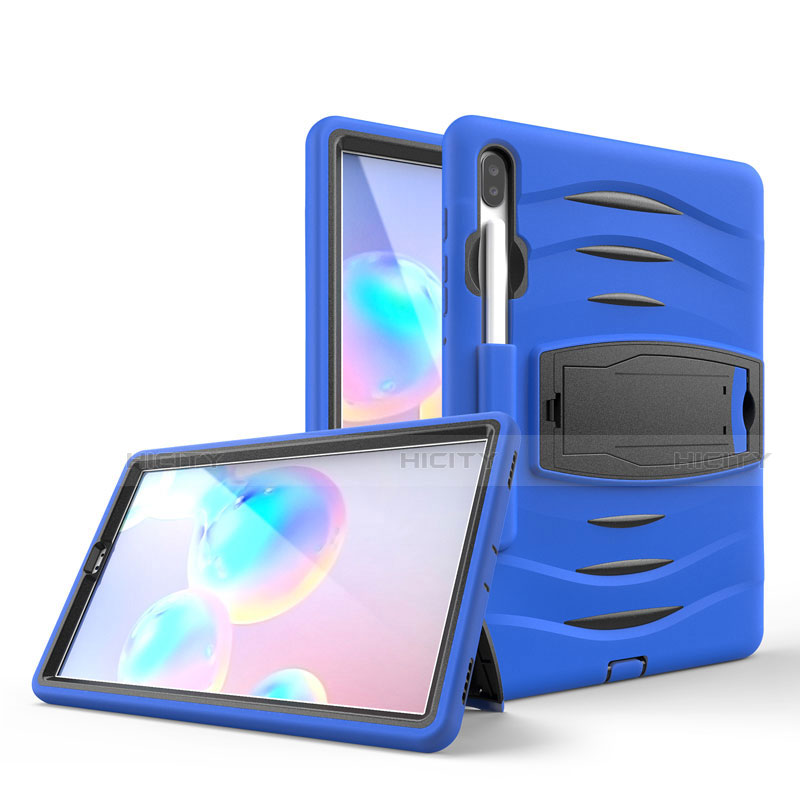 Silikon Hülle Handyhülle und Kunststoff Schutzhülle Hartschalen Tasche mit Ständer A03 für Samsung Galaxy Tab S6 10.5 SM-T860 Blau