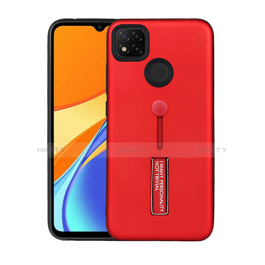 Silikon Hülle Handyhülle und Kunststoff Schutzhülle Hartschalen Tasche mit Ständer A03 für Xiaomi Redmi 9 India Rot