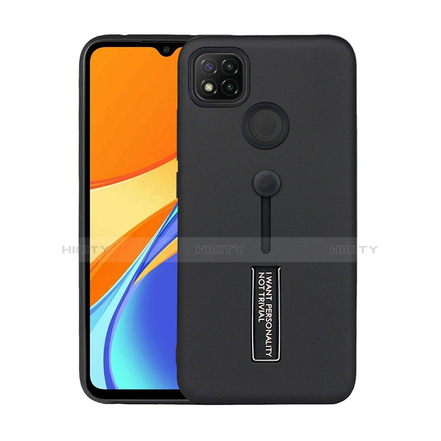 Silikon Hülle Handyhülle und Kunststoff Schutzhülle Hartschalen Tasche mit Ständer A03 für Xiaomi Redmi 9 India Schwarz