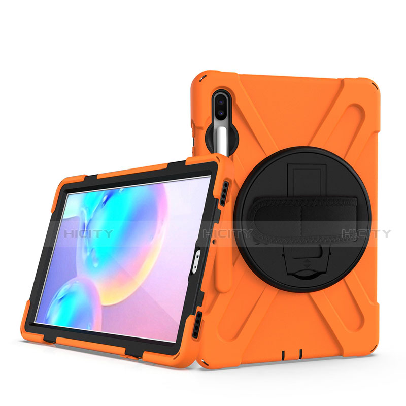 Silikon Hülle Handyhülle und Kunststoff Schutzhülle Hartschalen Tasche mit Ständer A04 für Samsung Galaxy Tab S6 10.5 SM-T860 Orange