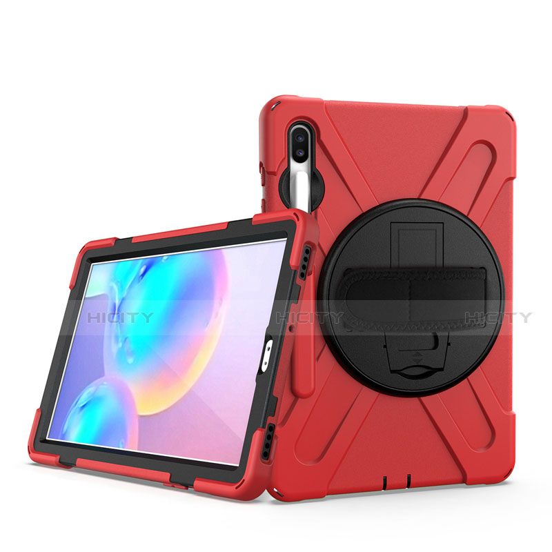 Silikon Hülle Handyhülle und Kunststoff Schutzhülle Hartschalen Tasche mit Ständer A04 für Samsung Galaxy Tab S6 10.5 SM-T860 Rot