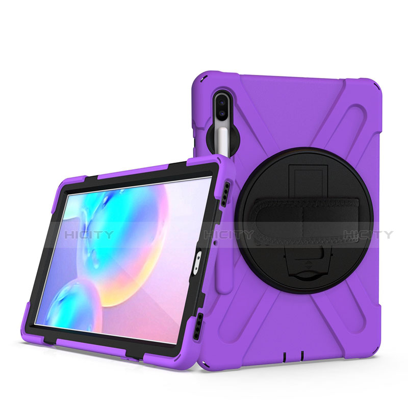 Silikon Hülle Handyhülle und Kunststoff Schutzhülle Hartschalen Tasche mit Ständer A04 für Samsung Galaxy Tab S6 10.5 SM-T860 Violett Plus