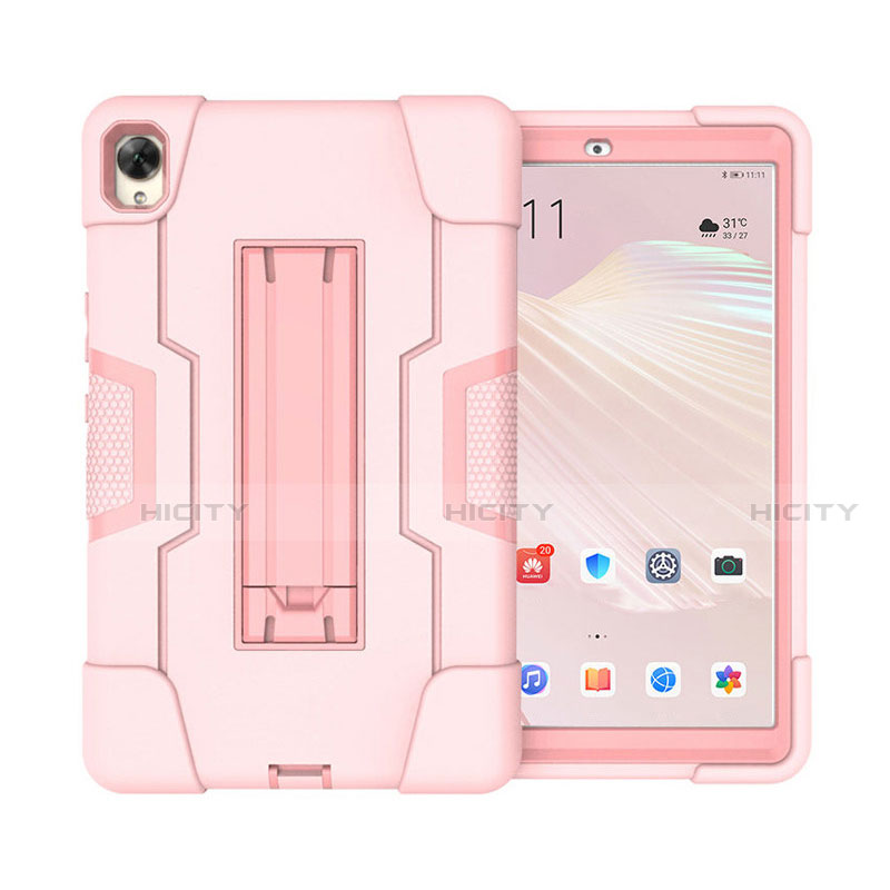 Silikon Hülle Handyhülle und Kunststoff Schutzhülle Hartschalen Tasche mit Ständer für Huawei MediaPad M6 10.8 Rosa