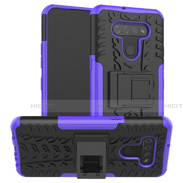 Silikon Hülle Handyhülle und Kunststoff Schutzhülle Hartschalen Tasche mit Ständer für LG K51