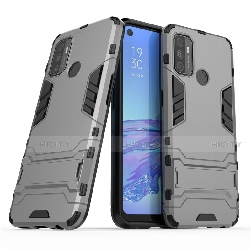 Silikon Hülle Handyhülle und Kunststoff Schutzhülle Hartschalen Tasche mit Ständer für Oppo A53s
