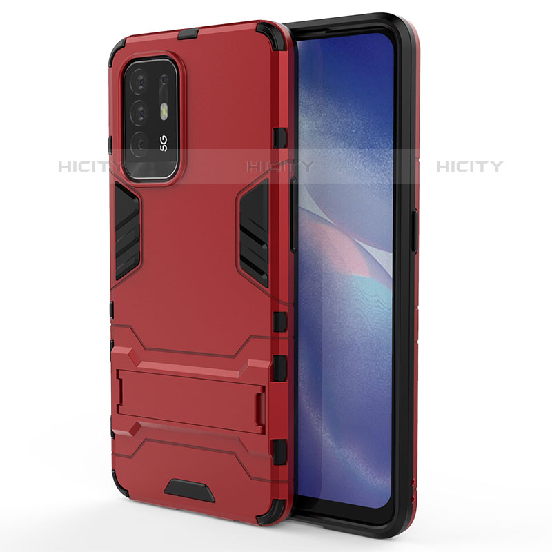 Silikon Hülle Handyhülle und Kunststoff Schutzhülle Hartschalen Tasche mit Ständer für Oppo A94 5G Rot