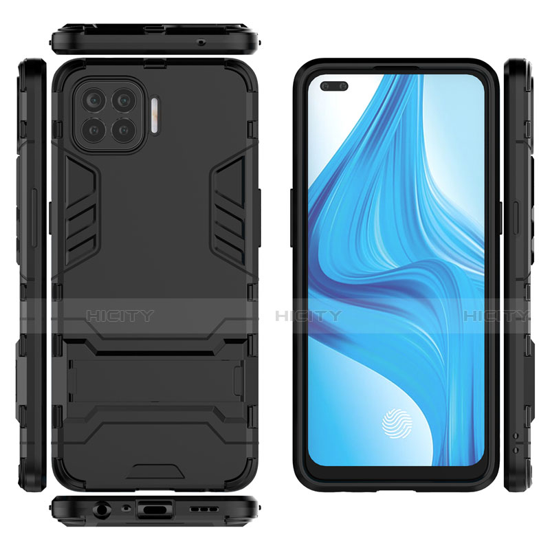 Silikon Hülle Handyhülle und Kunststoff Schutzhülle Hartschalen Tasche mit Ständer für Oppo F17 Pro