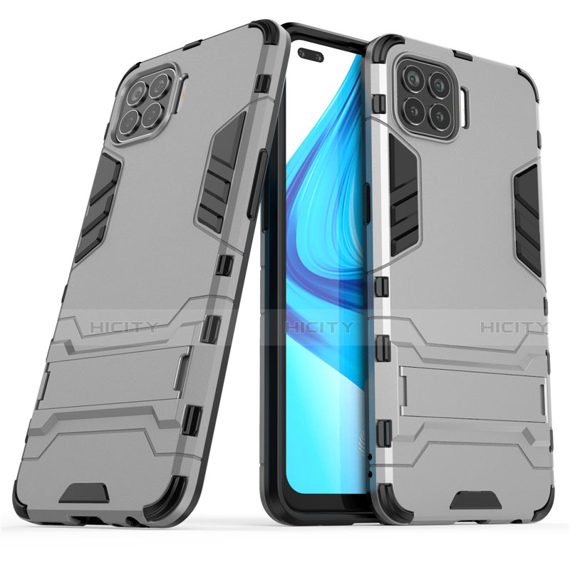 Silikon Hülle Handyhülle und Kunststoff Schutzhülle Hartschalen Tasche mit Ständer für Oppo F17 Pro