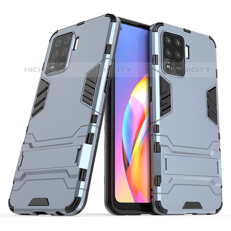 Silikon Hülle Handyhülle und Kunststoff Schutzhülle Hartschalen Tasche mit Ständer für Oppo F19 Pro groß