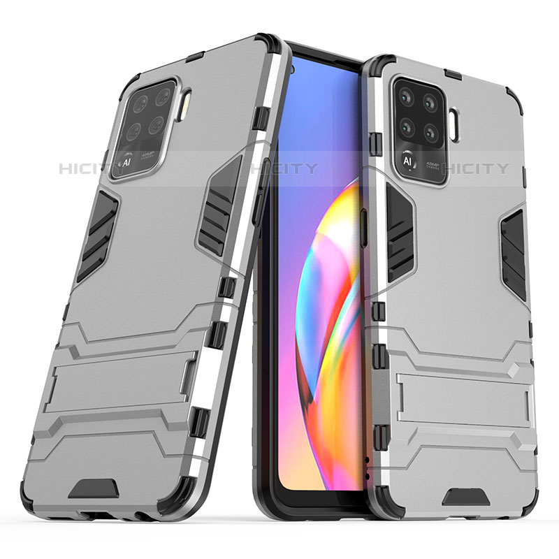 Silikon Hülle Handyhülle und Kunststoff Schutzhülle Hartschalen Tasche mit Ständer für Oppo F19 Pro groß