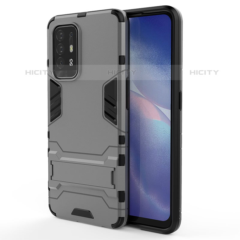 Silikon Hülle Handyhülle und Kunststoff Schutzhülle Hartschalen Tasche mit Ständer für Oppo F19 Pro+ Plus 5G