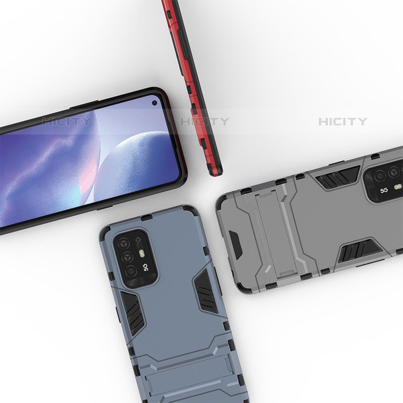 Silikon Hülle Handyhülle und Kunststoff Schutzhülle Hartschalen Tasche mit Ständer für Oppo F19 Pro+ Plus 5G groß