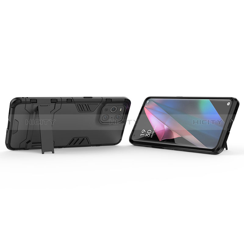 Silikon Hülle Handyhülle und Kunststoff Schutzhülle Hartschalen Tasche mit Ständer für Oppo Find X3 5G