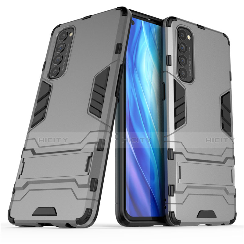 Silikon Hülle Handyhülle und Kunststoff Schutzhülle Hartschalen Tasche mit Ständer für Oppo Reno4 Pro 4G