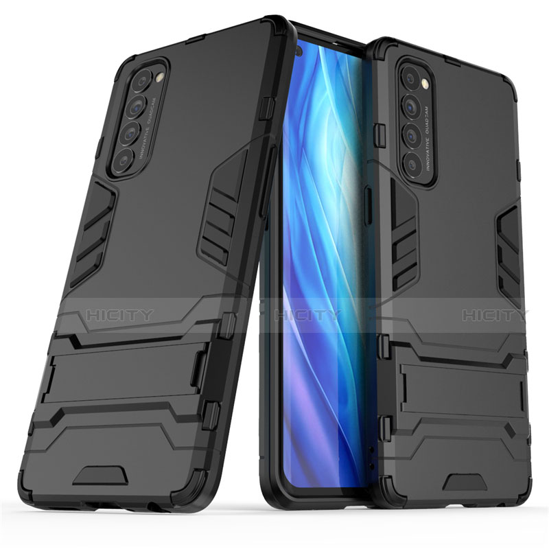 Silikon Hülle Handyhülle und Kunststoff Schutzhülle Hartschalen Tasche mit Ständer für Oppo Reno4 Pro 4G