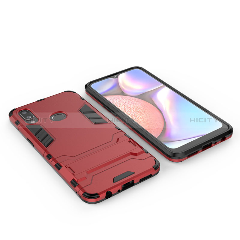 Silikon Hülle Handyhülle und Kunststoff Schutzhülle Hartschalen Tasche mit Ständer für Samsung Galaxy A10s Rot Plus