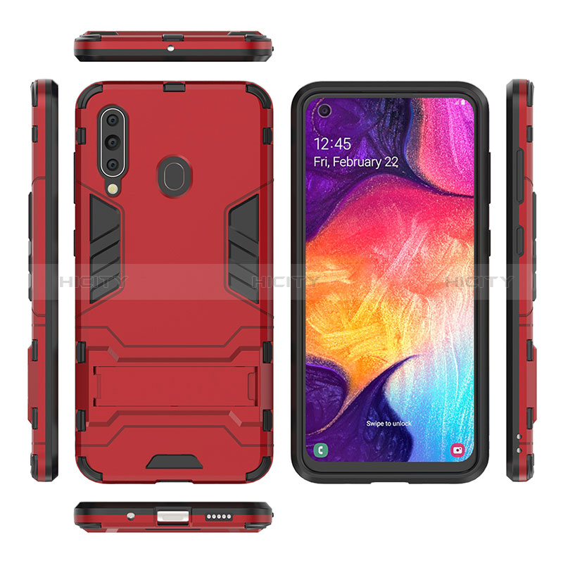 Silikon Hülle Handyhülle und Kunststoff Schutzhülle Hartschalen Tasche mit Ständer für Samsung Galaxy A60 groß