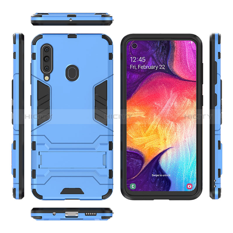 Silikon Hülle Handyhülle und Kunststoff Schutzhülle Hartschalen Tasche mit Ständer für Samsung Galaxy A60