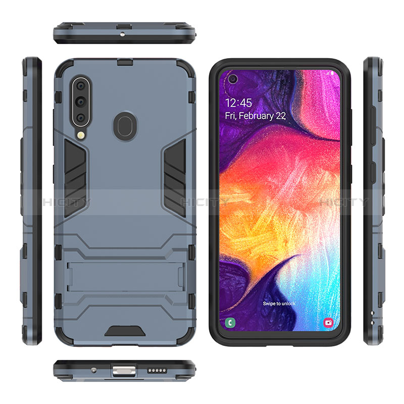 Silikon Hülle Handyhülle und Kunststoff Schutzhülle Hartschalen Tasche mit Ständer für Samsung Galaxy A60