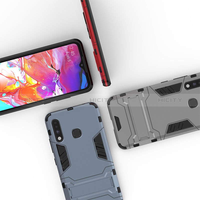 Silikon Hülle Handyhülle und Kunststoff Schutzhülle Hartschalen Tasche mit Ständer für Samsung Galaxy A70E