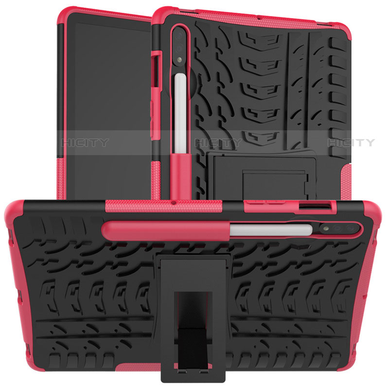 Silikon Hülle Handyhülle und Kunststoff Schutzhülle Hartschalen Tasche mit Ständer für Samsung Galaxy Tab S7 11 Wi-Fi SM-T870 Rosa Plus