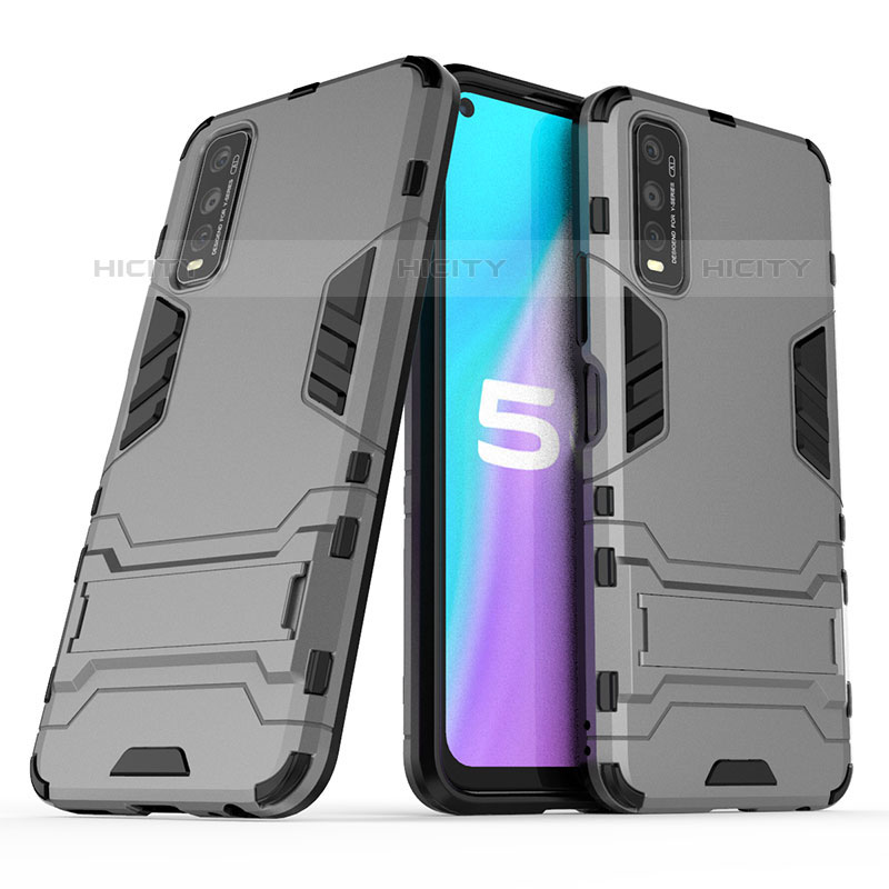 Silikon Hülle Handyhülle und Kunststoff Schutzhülle Hartschalen Tasche mit Ständer für Vivo iQOO U1