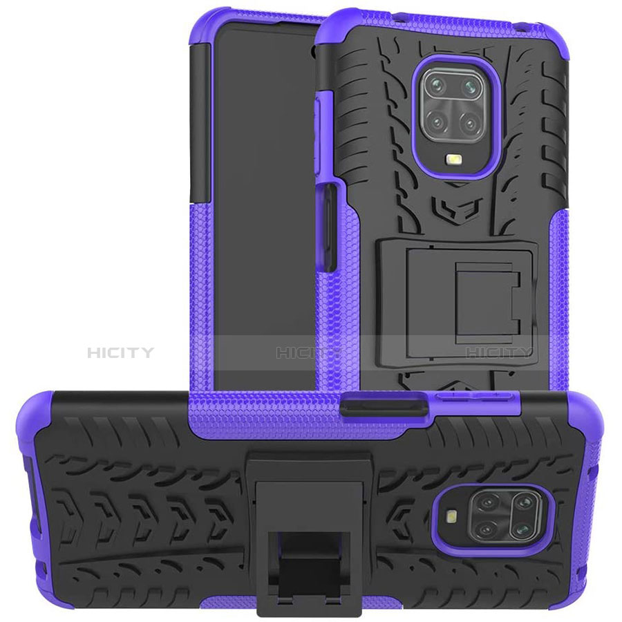Silikon Hülle Handyhülle und Kunststoff Schutzhülle Hartschalen Tasche mit Ständer für Xiaomi Poco M2 Pro