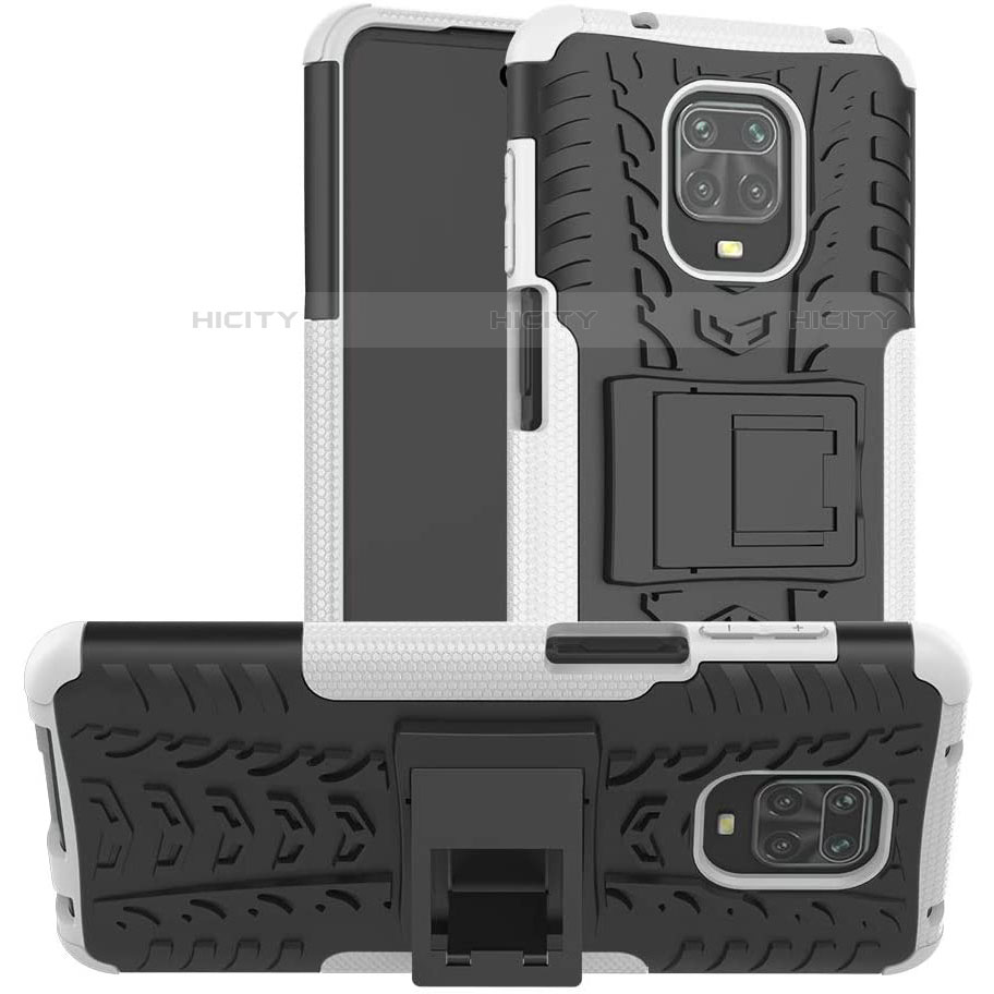 Silikon Hülle Handyhülle und Kunststoff Schutzhülle Hartschalen Tasche mit Ständer für Xiaomi Redmi Note 9S