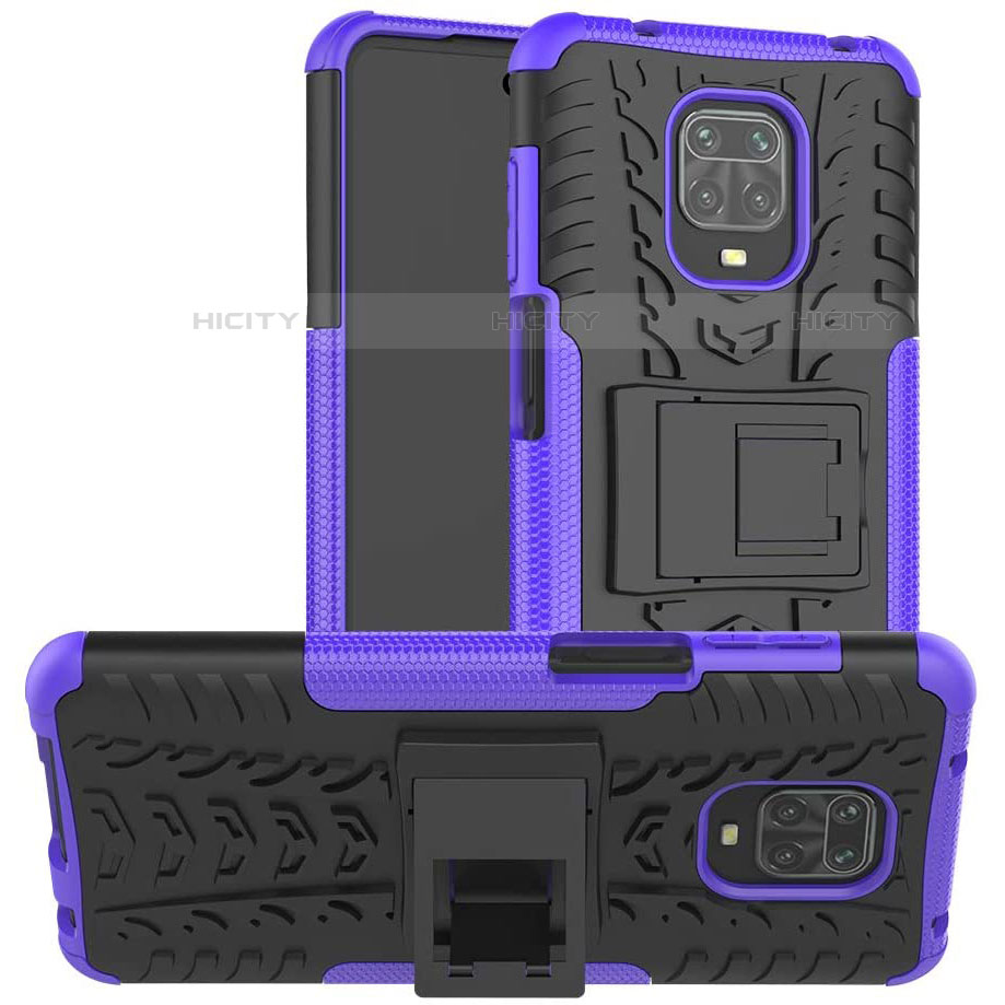 Silikon Hülle Handyhülle und Kunststoff Schutzhülle Hartschalen Tasche mit Ständer für Xiaomi Redmi Note 9S Violett Plus