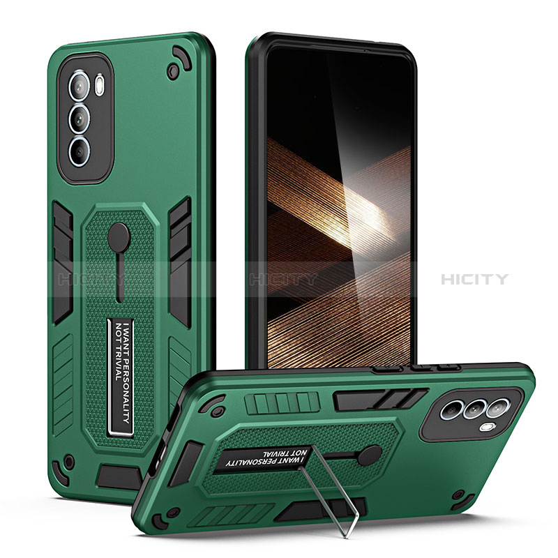 Silikon Hülle Handyhülle und Kunststoff Schutzhülle Hartschalen Tasche mit Ständer H01P für Motorola Moto G31