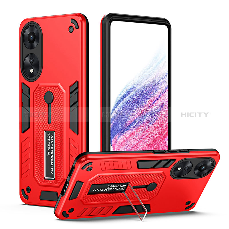 Silikon Hülle Handyhülle und Kunststoff Schutzhülle Hartschalen Tasche mit Ständer H01P für Oppo A78 5G Rot