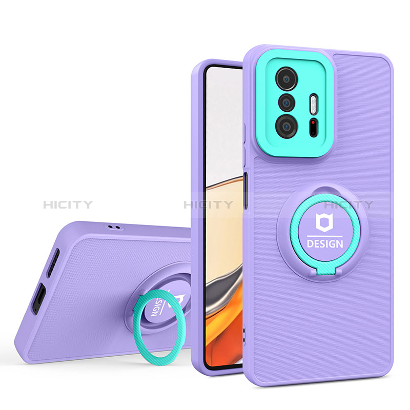 Silikon Hülle Handyhülle und Kunststoff Schutzhülle Hartschalen Tasche mit Ständer H01P für Xiaomi Mi 11T 5G Violett Plus